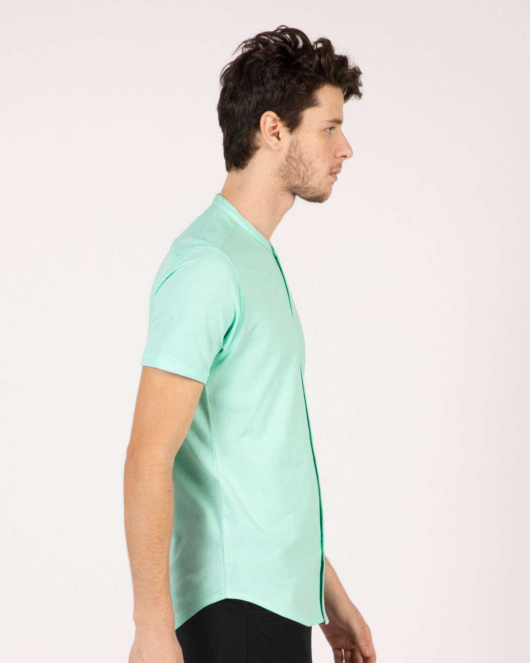 Shop Mint Green Mandarin Collar Pique Shirt-Back