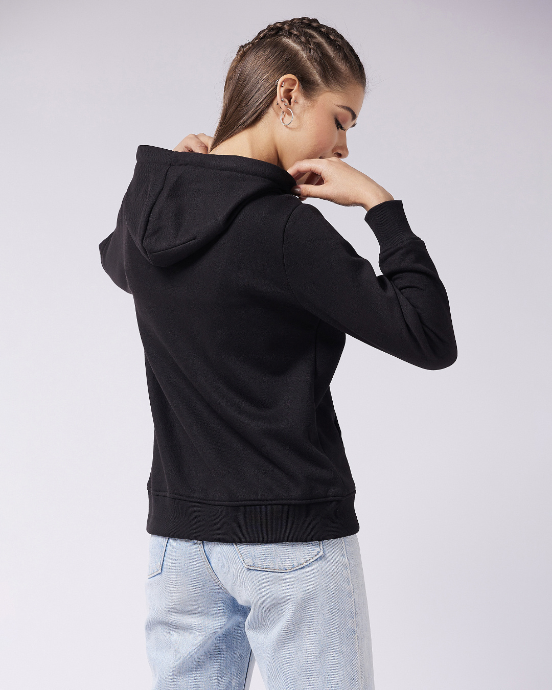 Shop Women's Black  Relaxed Fit Hoodie-Back