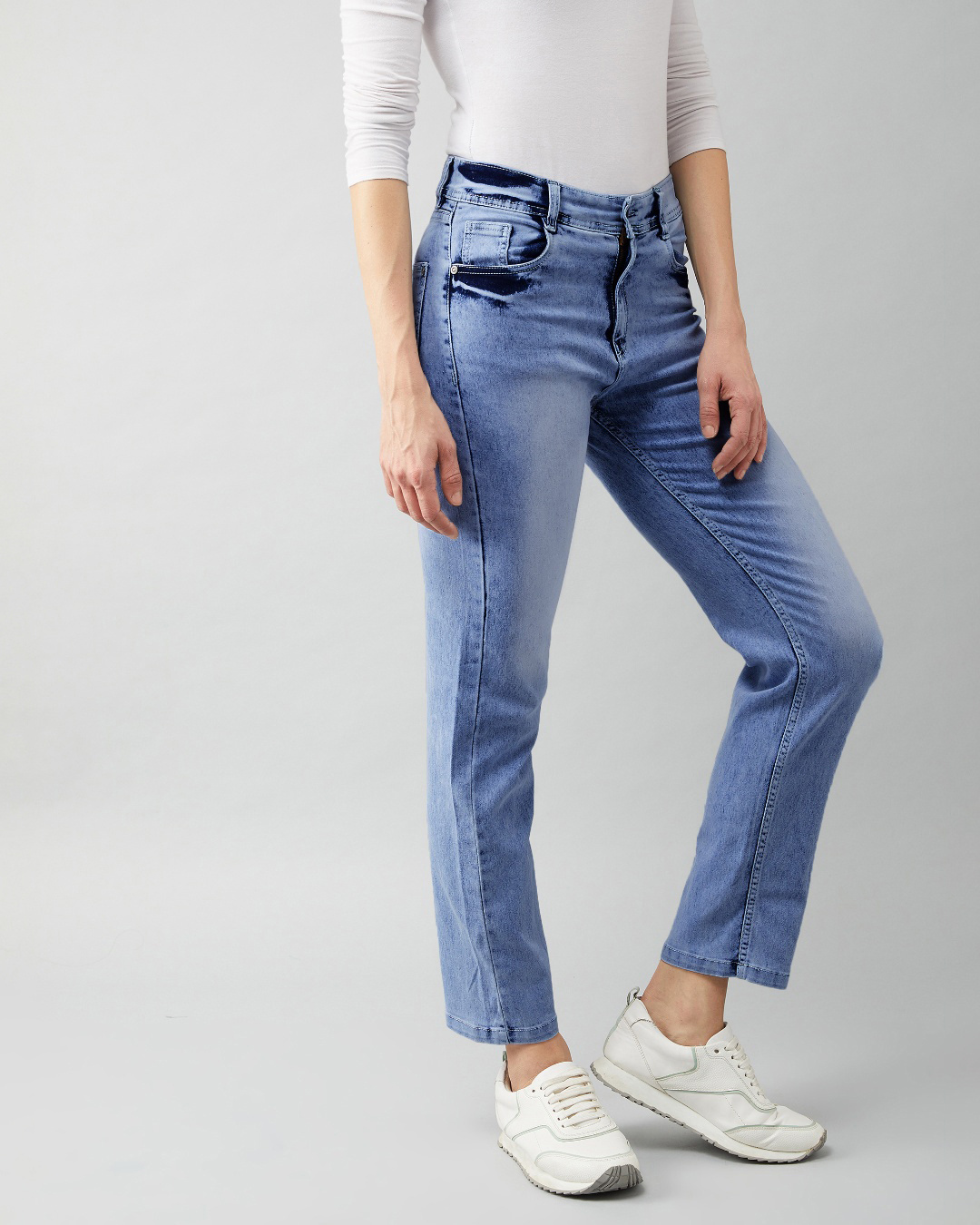 Shop Women's Blue Washed High Rise Wide Leg Fit Jeans-Back