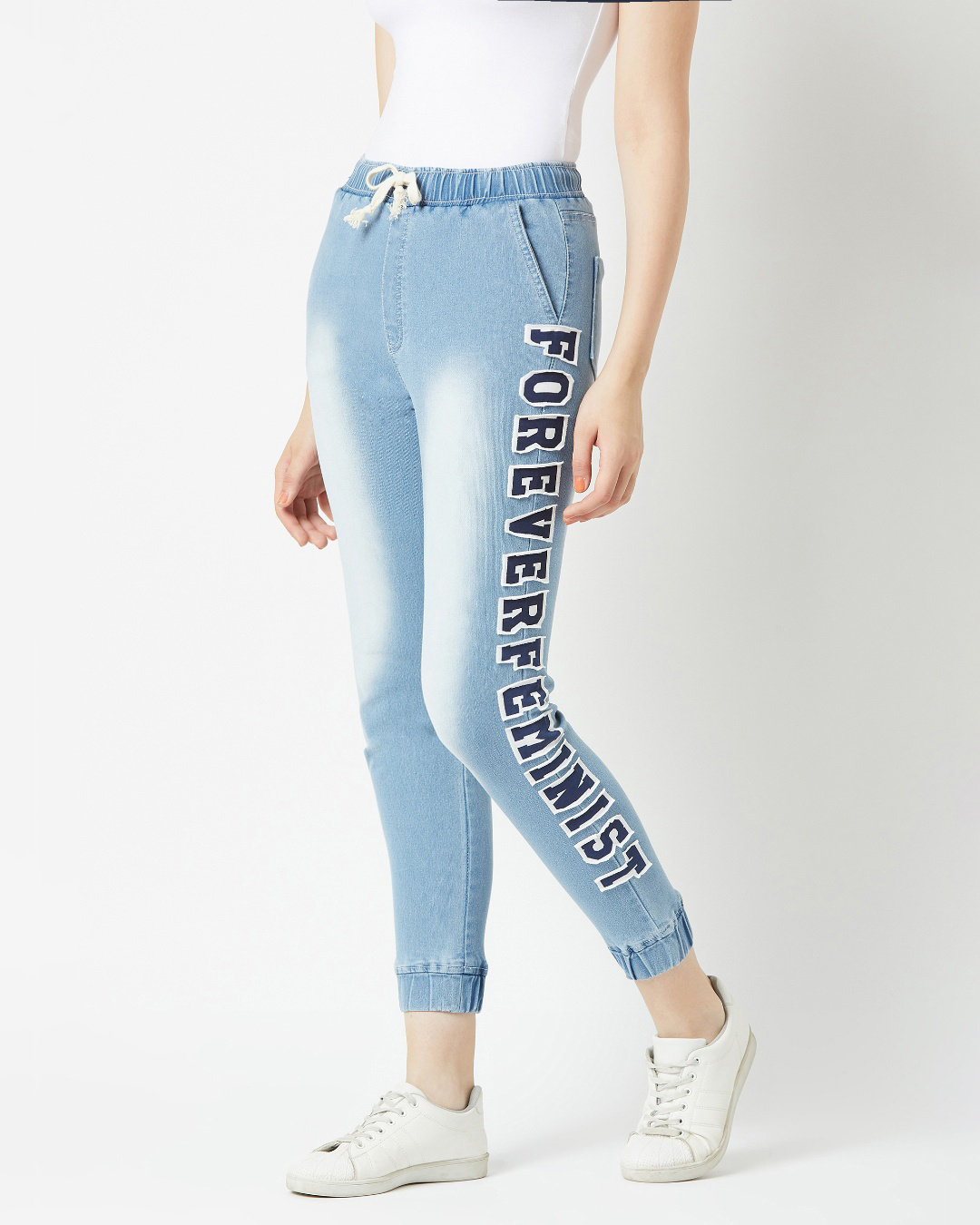 Shop Women's Blue Washed Mid Rise Regular Fit Joggers-Back