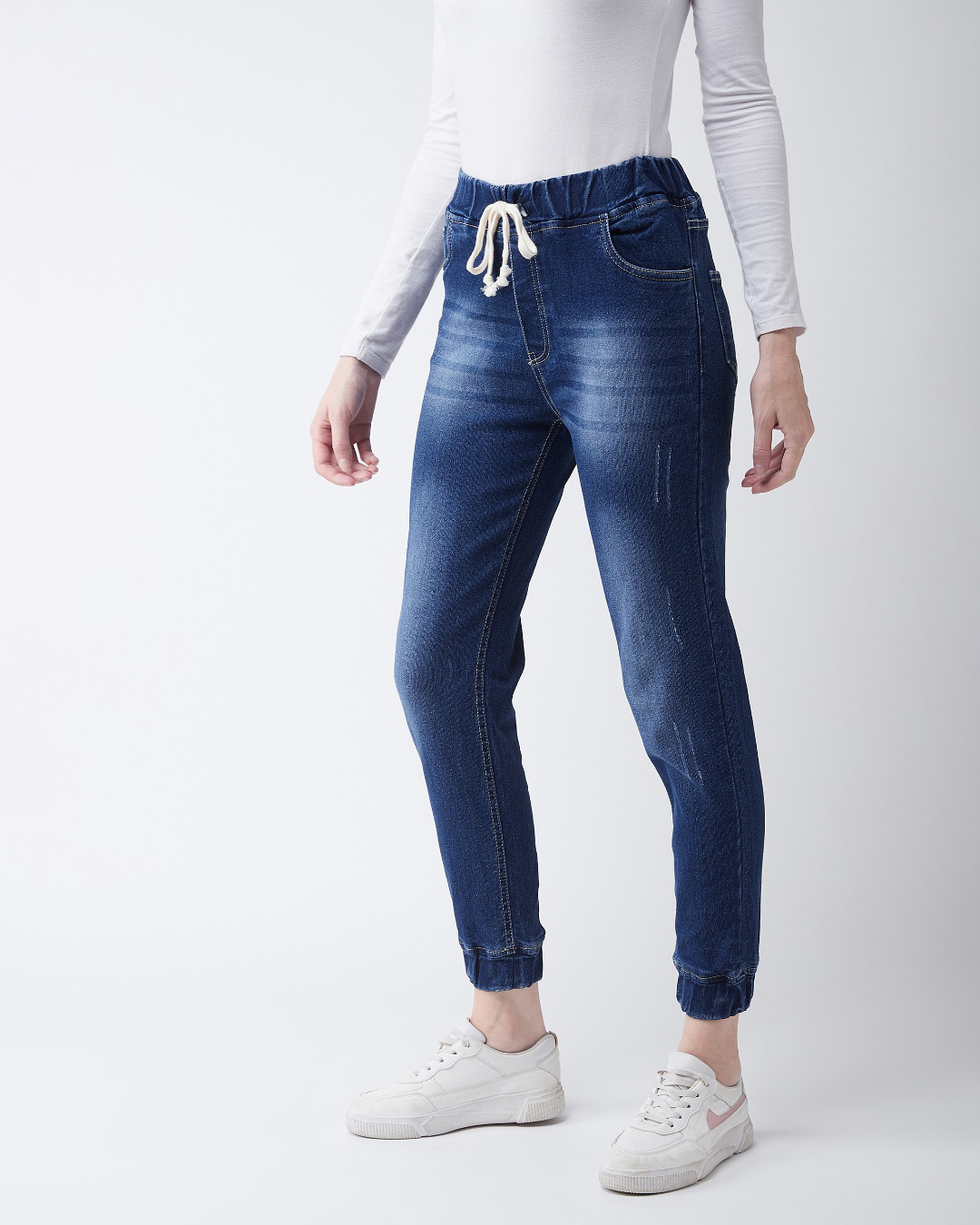 Shop Women's Blue Washed Mid Rise Relaxed Fit Joggers-Back