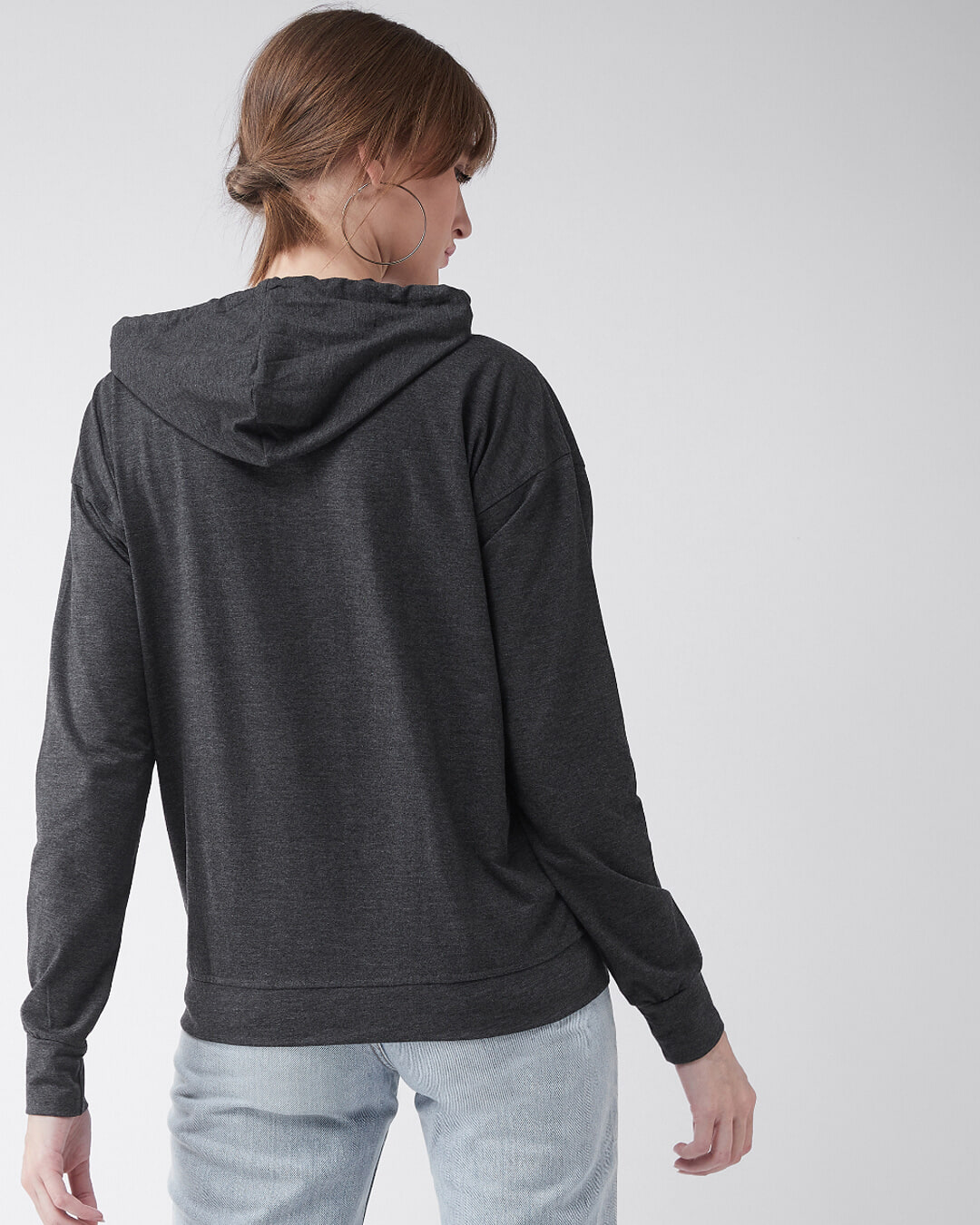 Shop Women's Grey Relaxed Fit Once Is Enough Hooded Sweatshirt-Back
