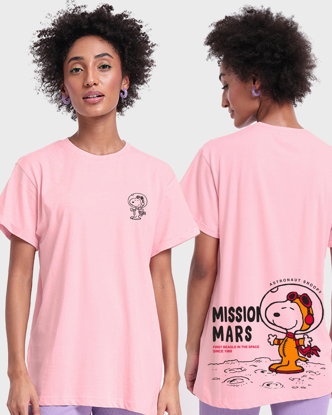Buy Women's Pink Mission Snoopy Graphic Printed Boyfriend T-shirt ...