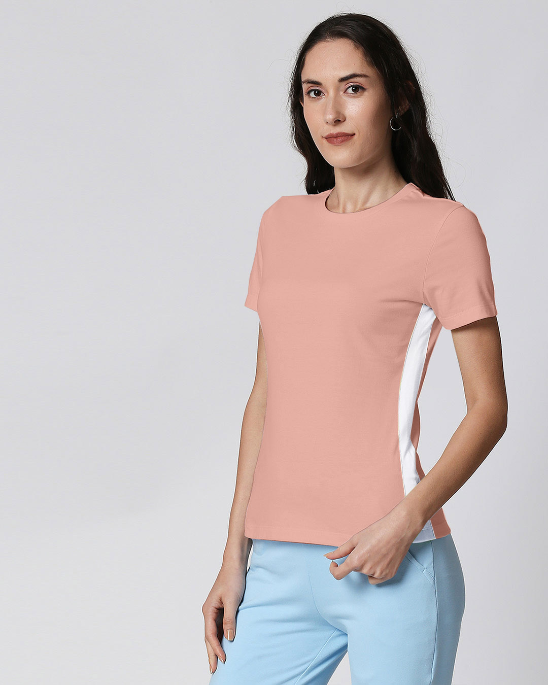 Shop Misty Pink - White Contrast Side Seam T-Shirt-Back