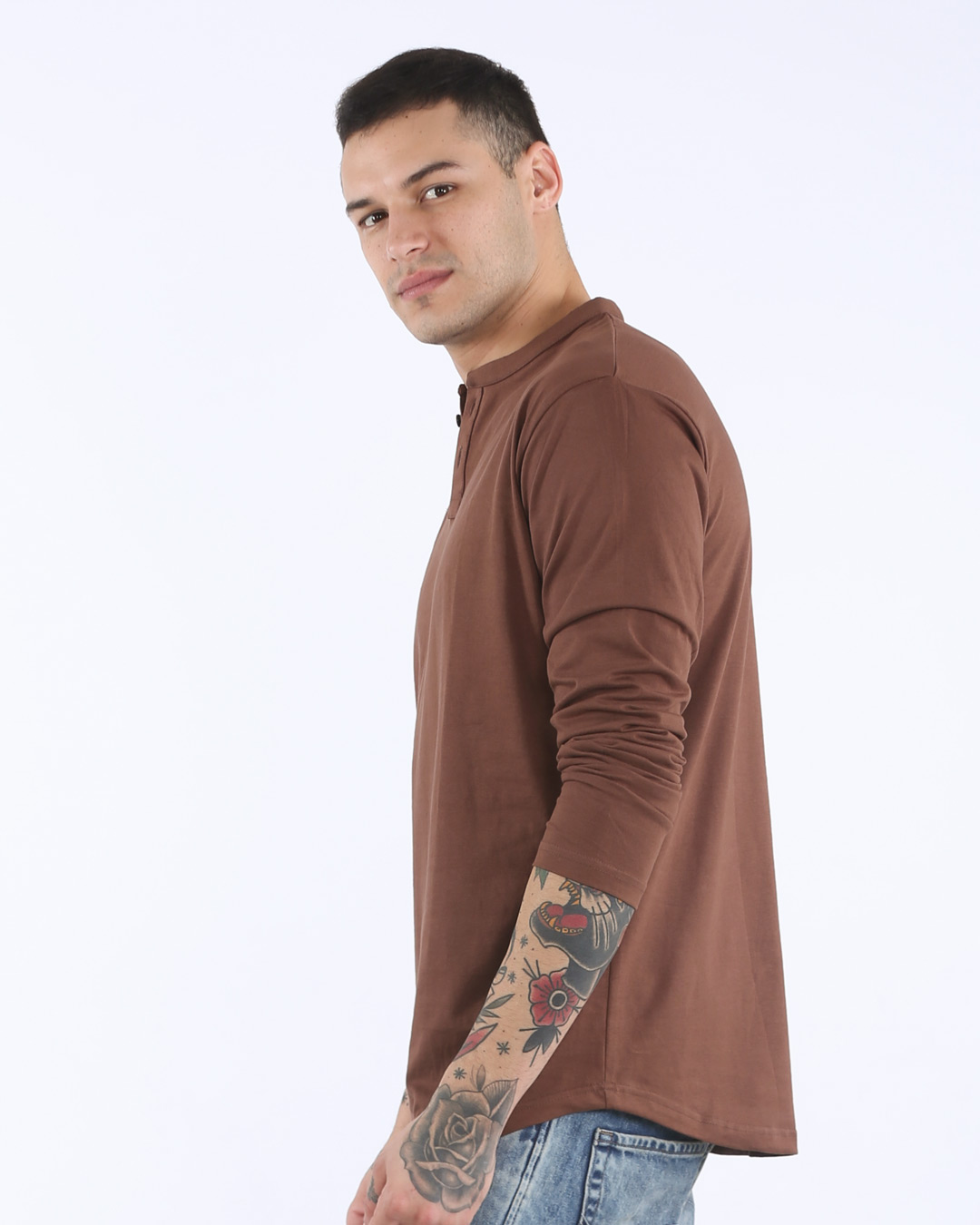 Shop Mocha Brown Henley Full Sleeve T-Shirt-Back