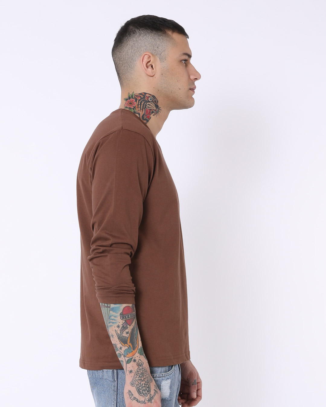 Shop Mocha Brown V Neck Full Sleeve T-Shirt-Back