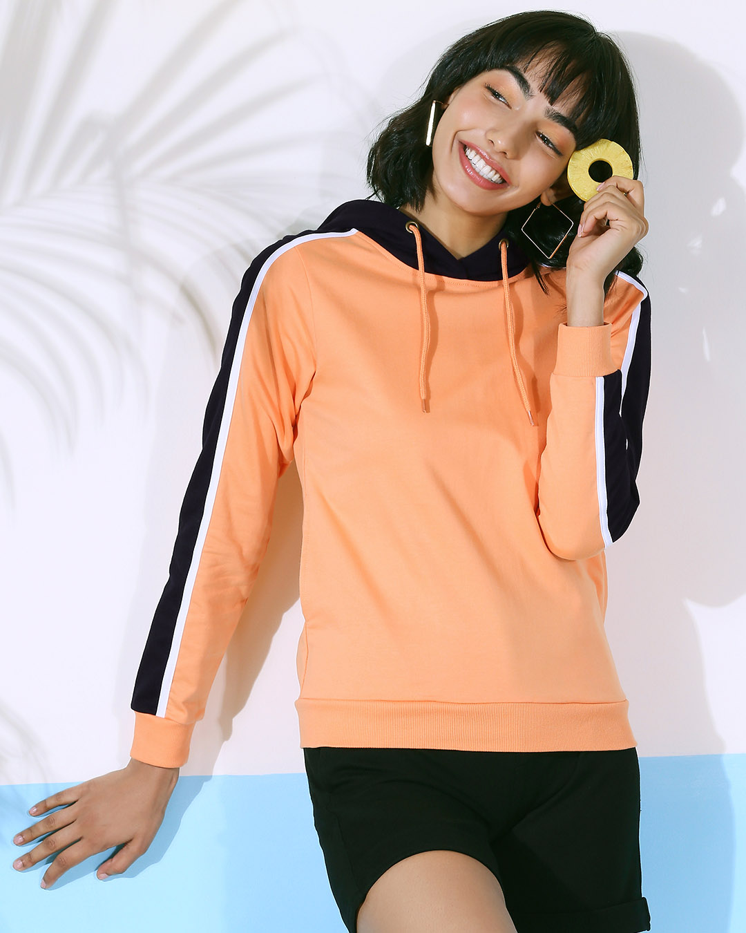 Download Buy Orange Rush Women's Color Block Full Sleeves Hoodie Plain Women's Online India @ Bewakoof.com