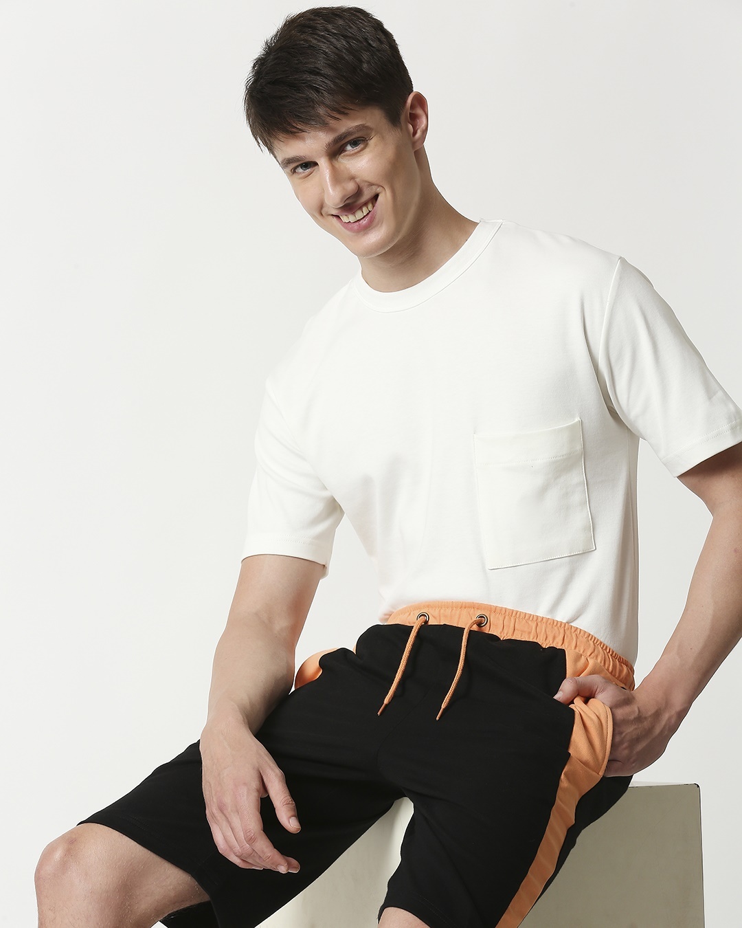 

Orange Rush Side Panel Shorts Men' Sports Trim Shorts Bewakoof.com, Black-orange