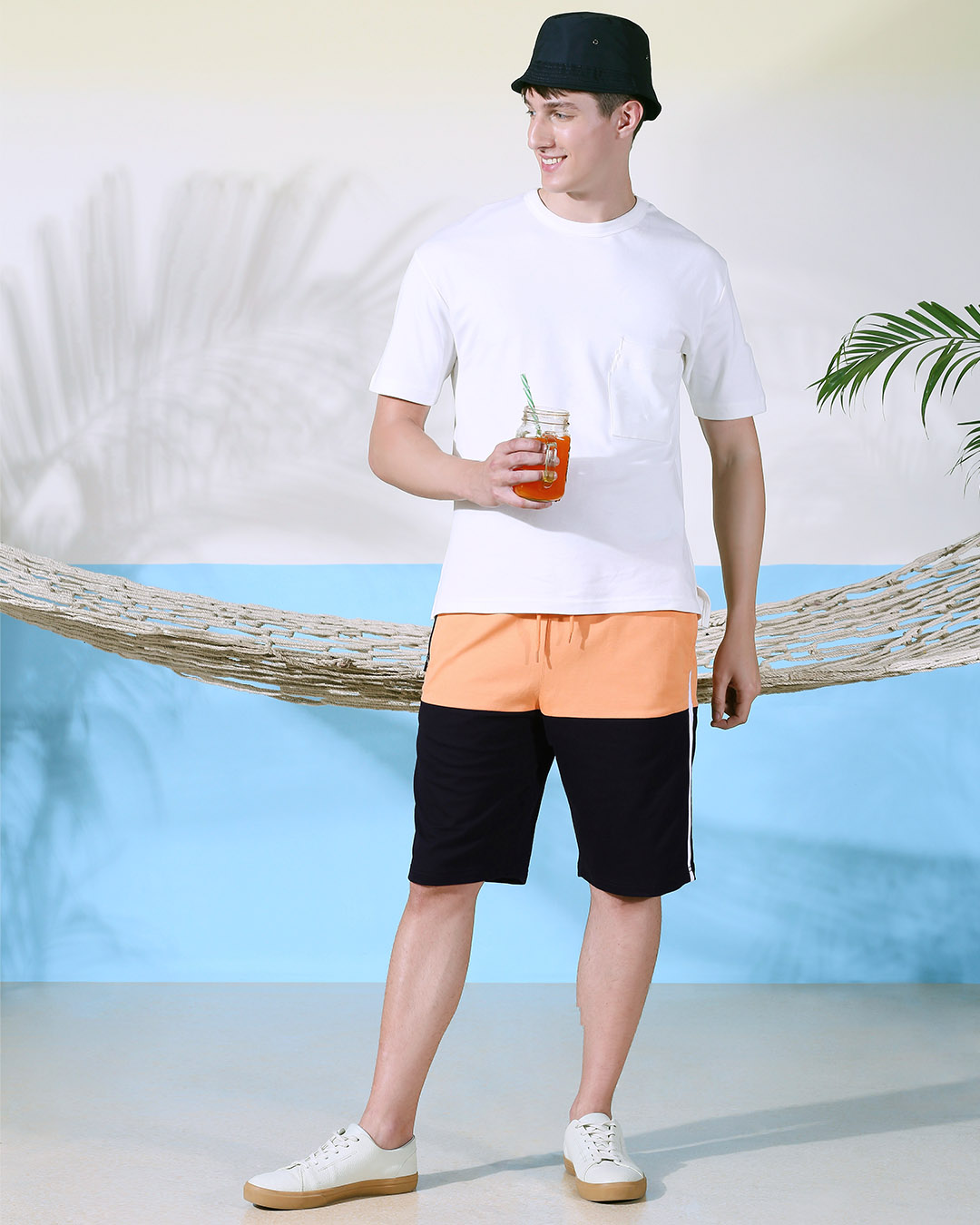 

Orange Rush Two Panel Shorts Men' Sports Trim Shorts Bewakoof.com, Black-orange-white
