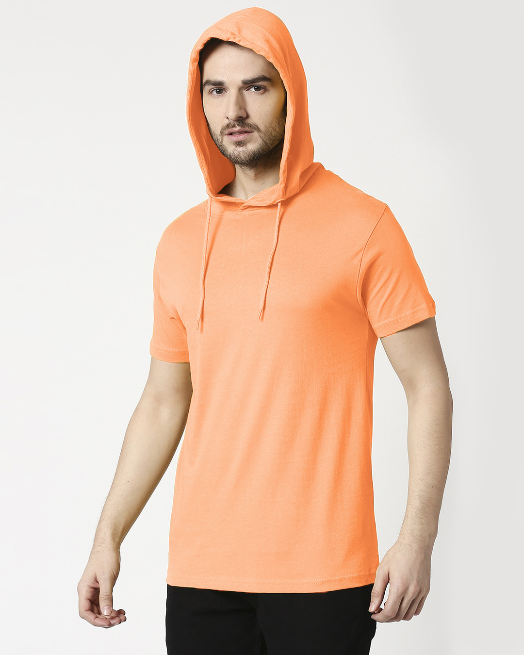 Shop Mock Orange Half Sleeve Hoodie T-Shirt-Back