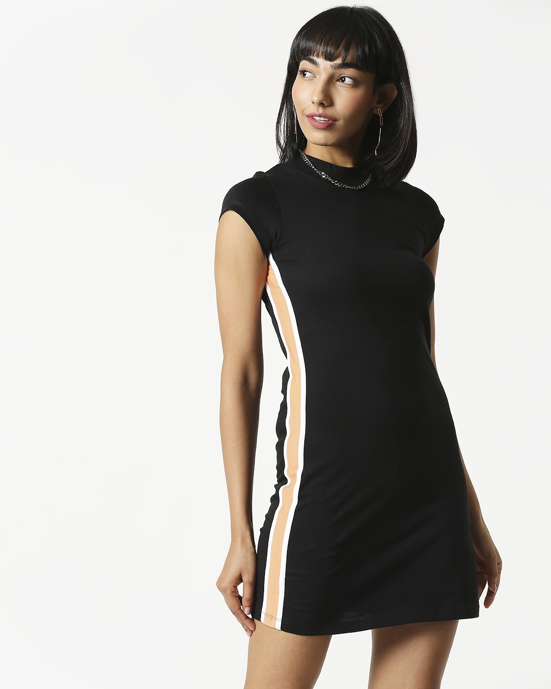 

Orange Rush Side Panel Dress Women Plain High Neck Side Panel Dress Bewakoof.com, Black-orange