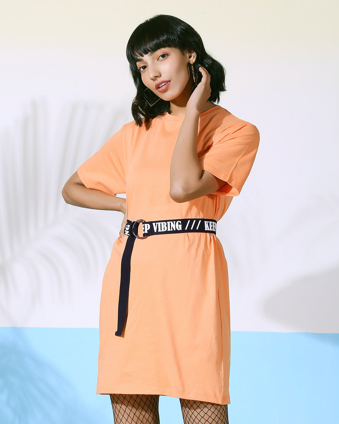 

Orange Rush Belt Dress Women Plain Relaxed fit T Shirt Dress With Belt Bewakoof.com