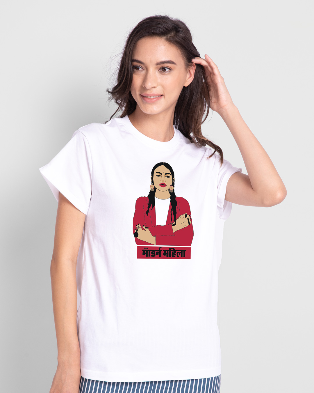Shop Modern Mahila Women's Printed White T-Shirt-Back