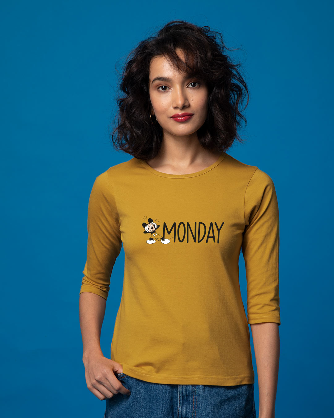 Shop Monday Mickey Round Neck 3/4th Sleeve T-Shirt (DL)-Back