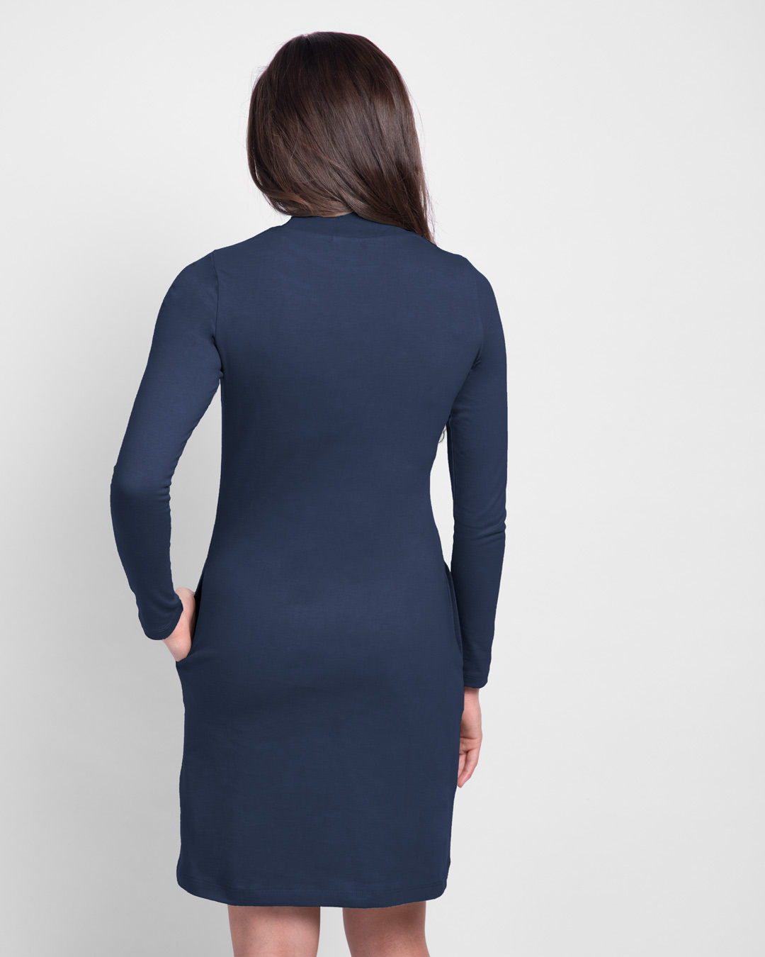 Shop Moody High Neck Pocket Dress Galaxy Blue-Back