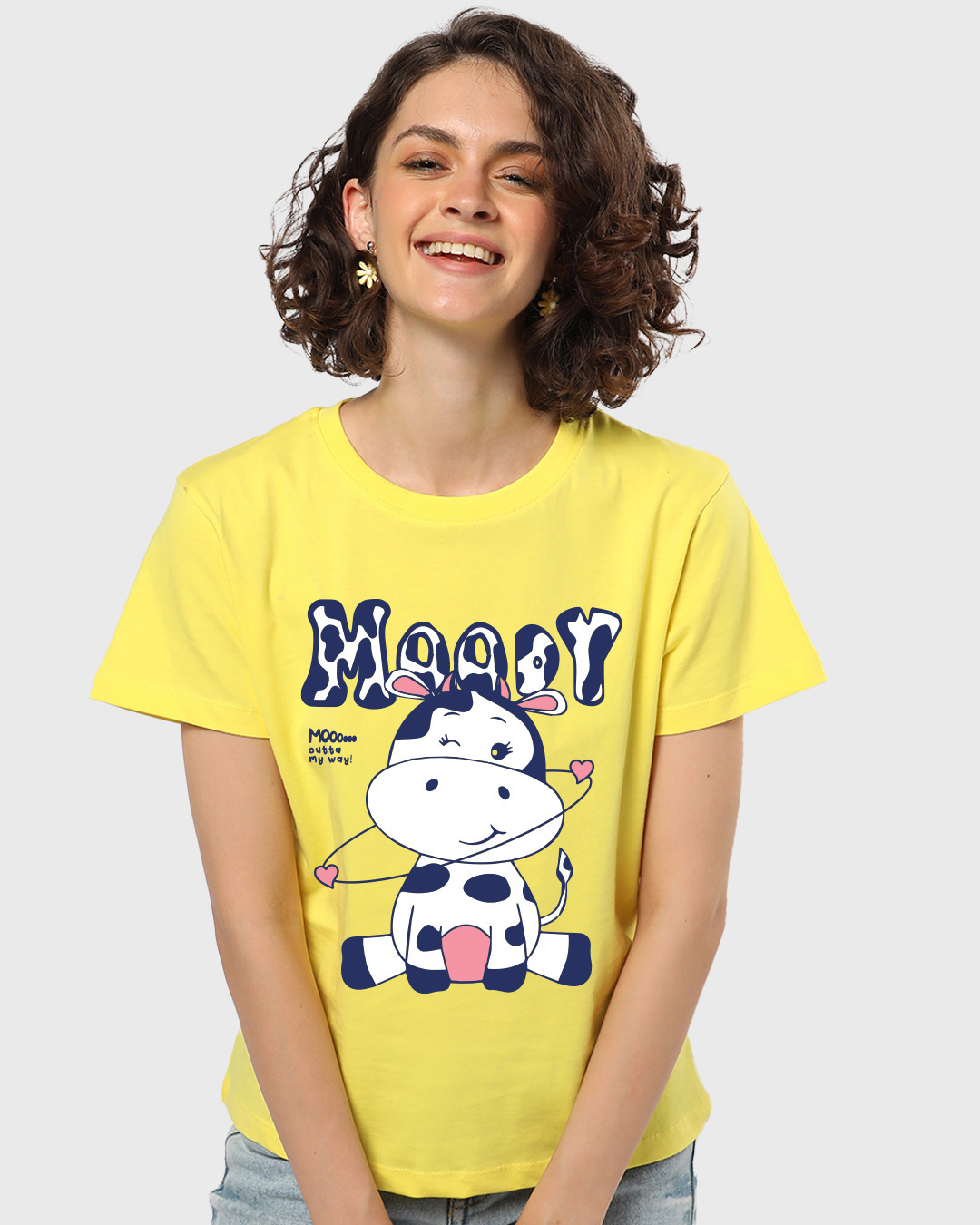 Buy Womens Yellow Moody Moo Graphic Printed T Shirt For Women Yellowtail Online At Bewakoof 5149
