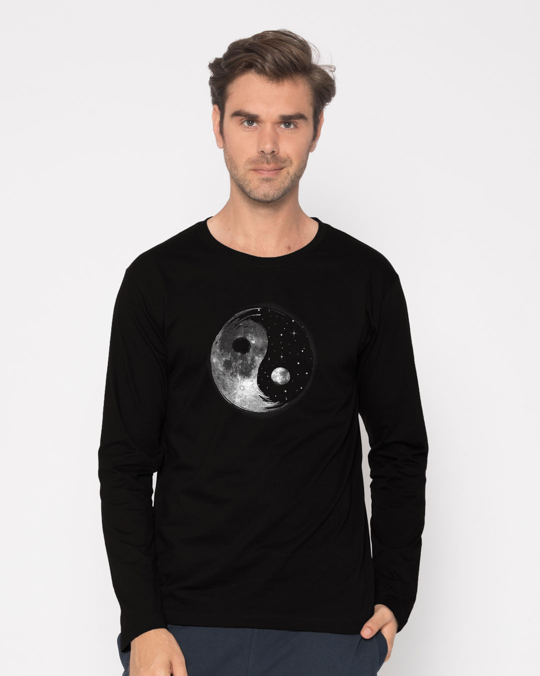 Shop Moon And Stars Yin Yang Full Sleeve T-Shirt-Back
