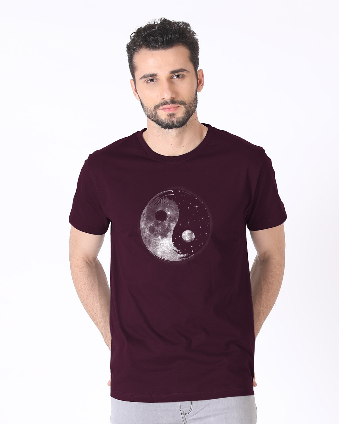 Shop Moon And Stars Yin Yang Half Sleeve T-Shirt-Back