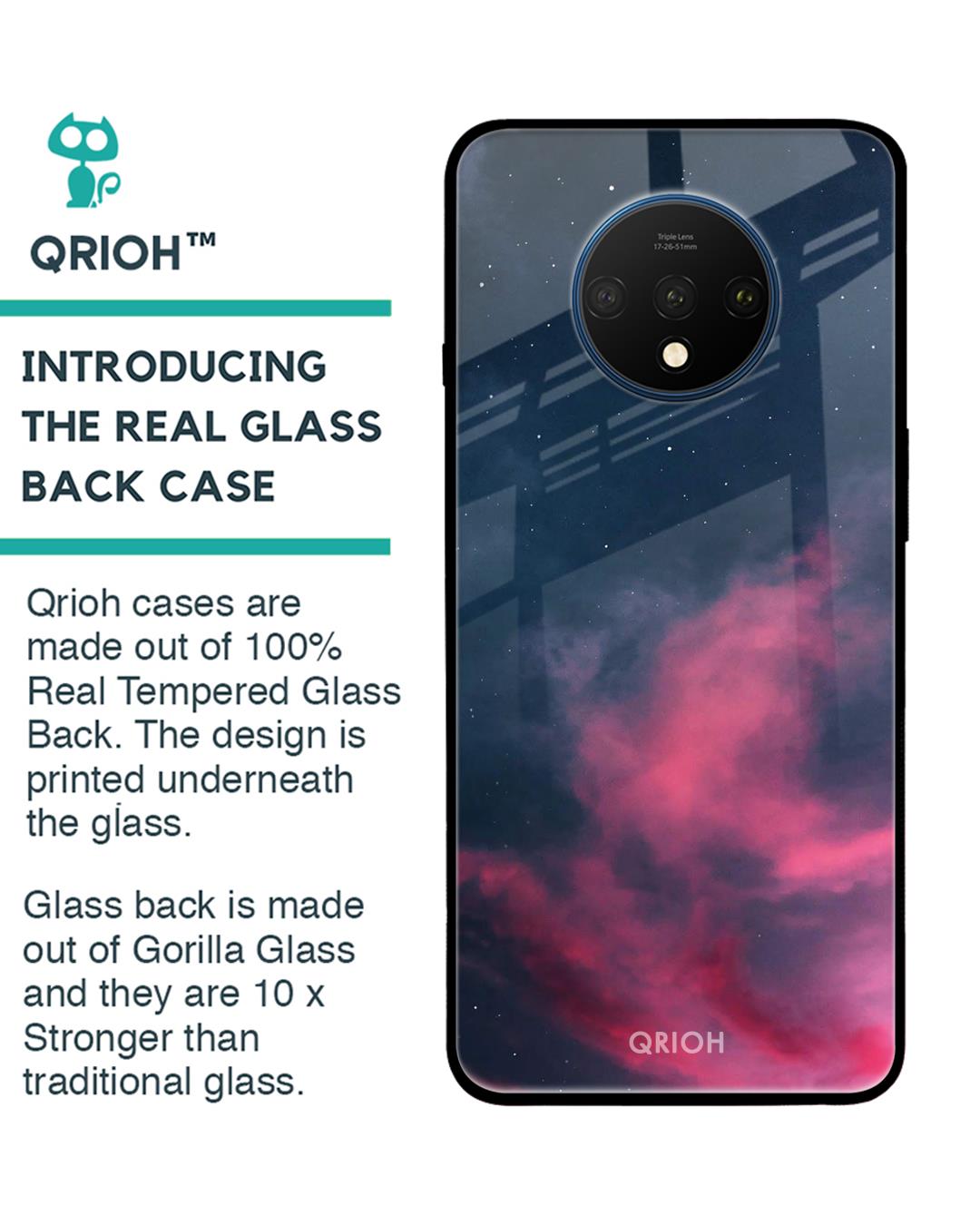 Shop Moon Night Printed Premium Glass Cover For OnePlus 7T (Impact Resistant, Matte Finish)-Back