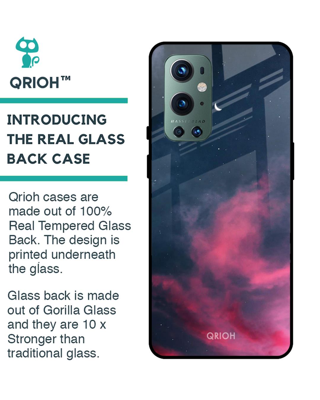 Shop Moon Night Printed Premium Glass Cover For OnePlus 9 Pro (Impact Resistant, Matte Finish)-Back