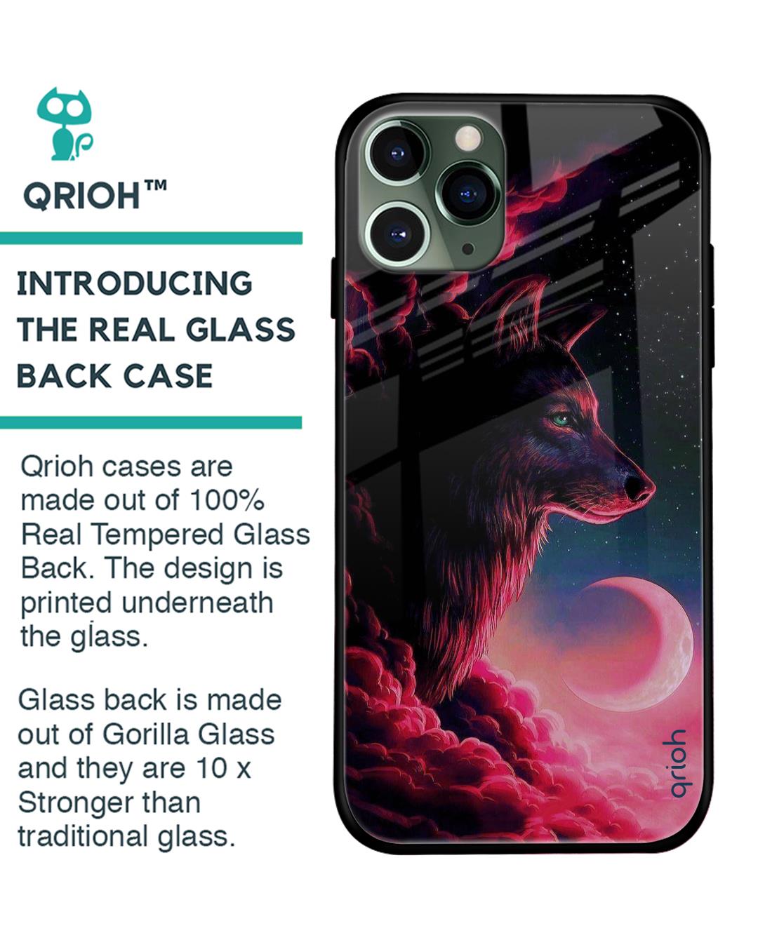 Shop Moon Wolf Printed Premium Glass Cover For iPhone 11 Pro Max (Impact Resistant, Matte Finish)-Back