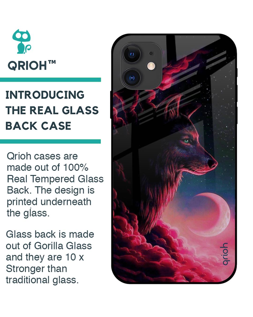 Shop Moon Wolf Printed Premium Glass Cover For iPhone 12 (Impact Resistant, Matte Finish)-Back
