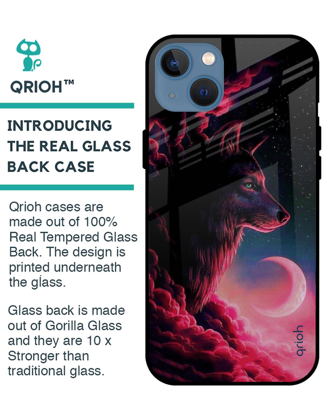 Shop Moon Wolf Printed Premium Glass Cover For iPhone 13 mini (Impact Resistant, Matte Finish)-Back
