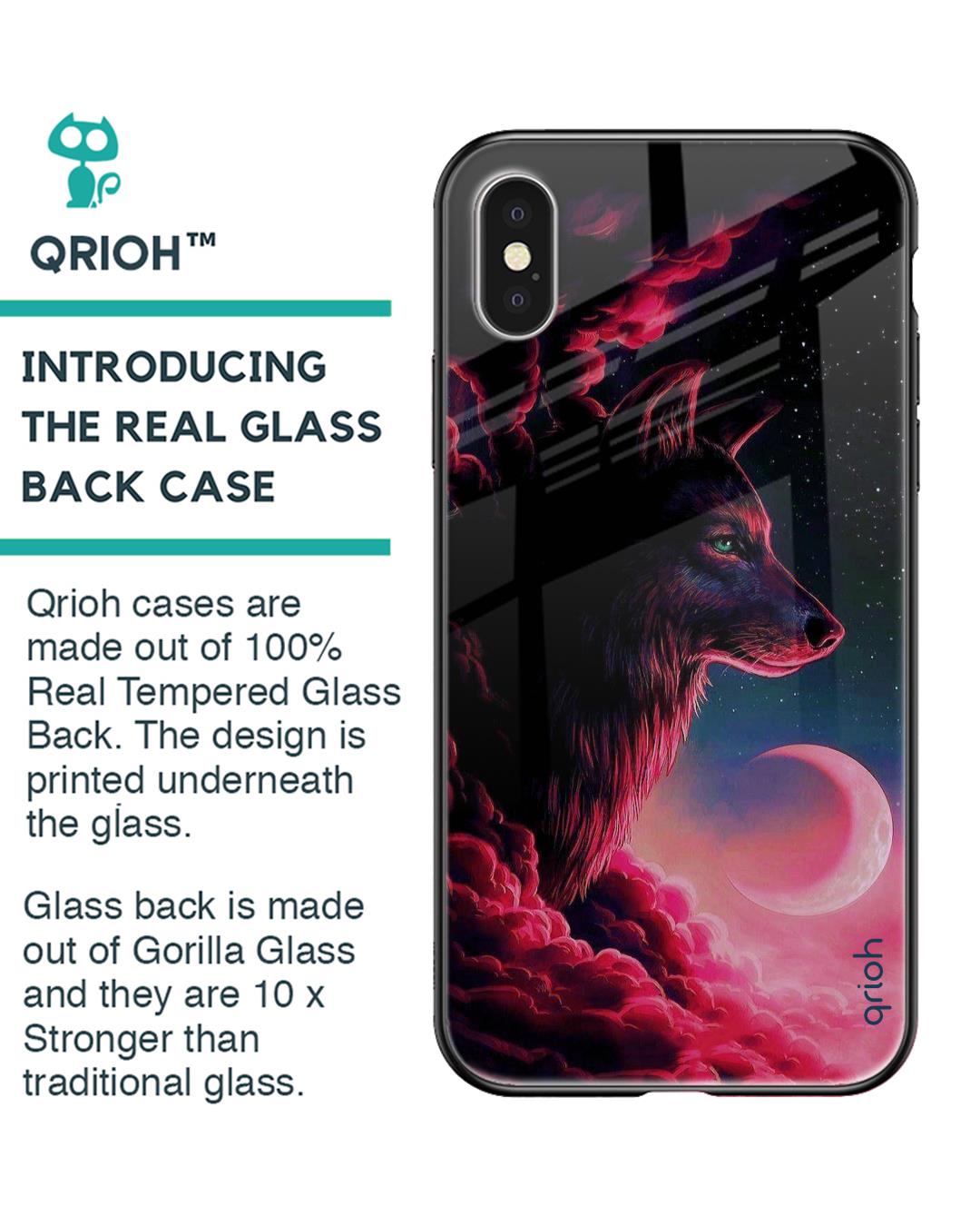 Shop Moon Wolf Printed Premium Glass Cover For iPhone X (Impact Resistant, Matte Finish)-Back