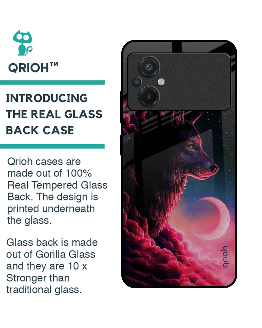 Shop Moon Wolf Printed Premium Glass Case for Poco M5 (Shock Proof,Scratch Resistant)-Back