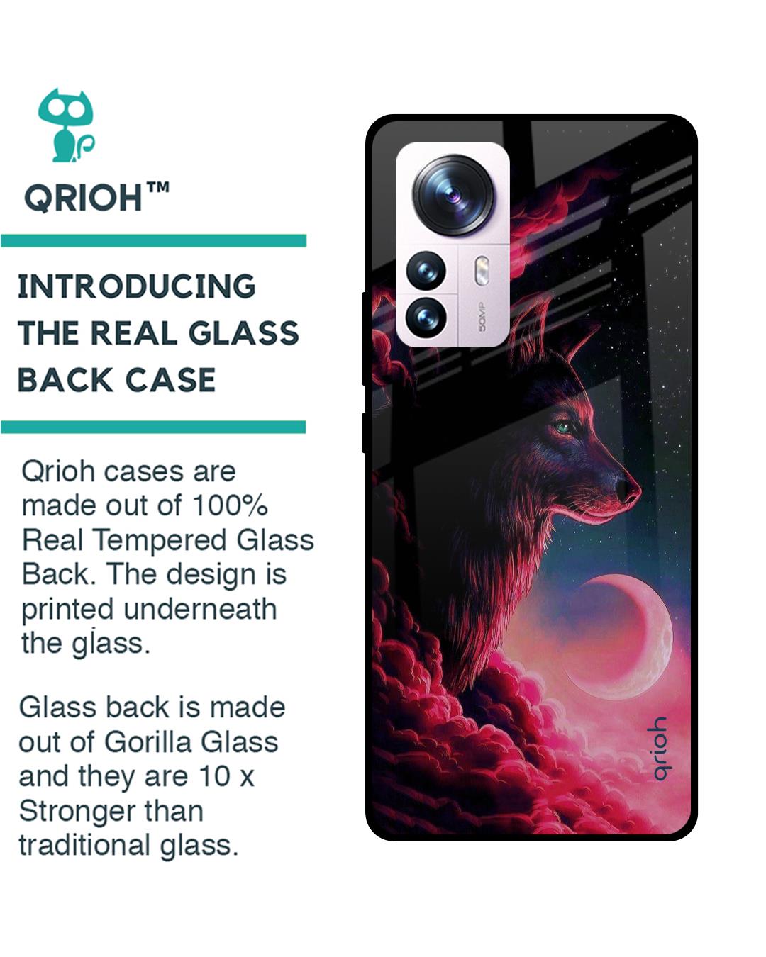 Shop Moon Wolf Printed Premium Glass Cover For Mi 12 Pro 5G (Impact Resistant, Matte Finish)-Back