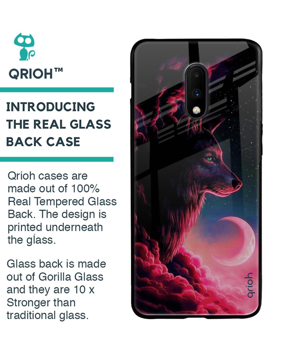 Shop Moon Wolf Printed Premium Glass Cover For OnePlus 7 (Impact Resistant, Matte Finish)-Back