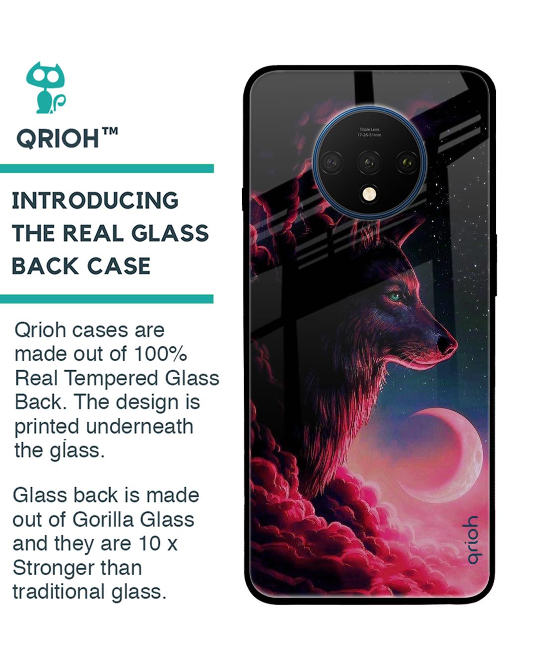 Shop Moon Wolf Printed Premium Glass Cover For OnePlus 7T (Impact Resistant, Matte Finish)-Back