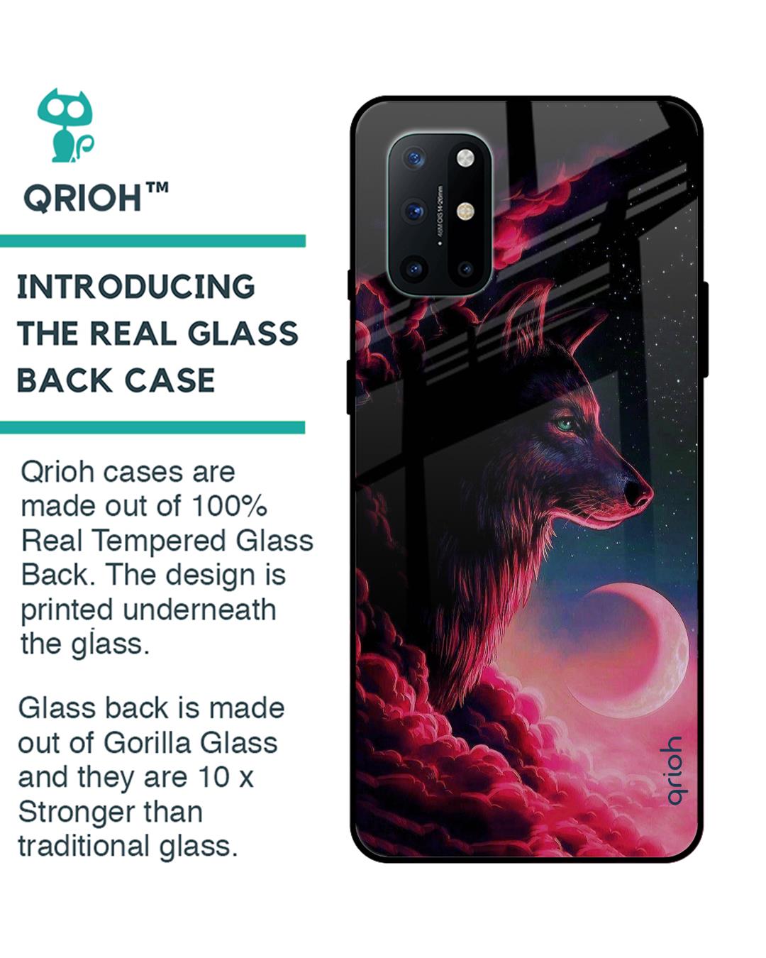 Shop Moon Wolf Printed Premium Glass Cover For OnePlus 8T (Impact Resistant, Matte Finish)-Back