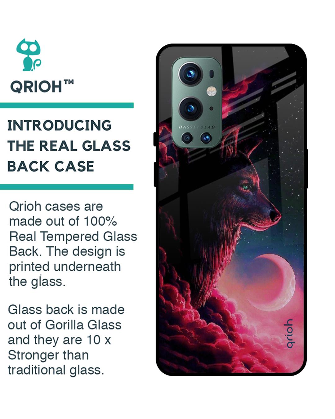 Shop Moon Wolf Printed Premium Glass Cover For OnePlus 9 Pro (Impact Resistant, Matte Finish)-Back