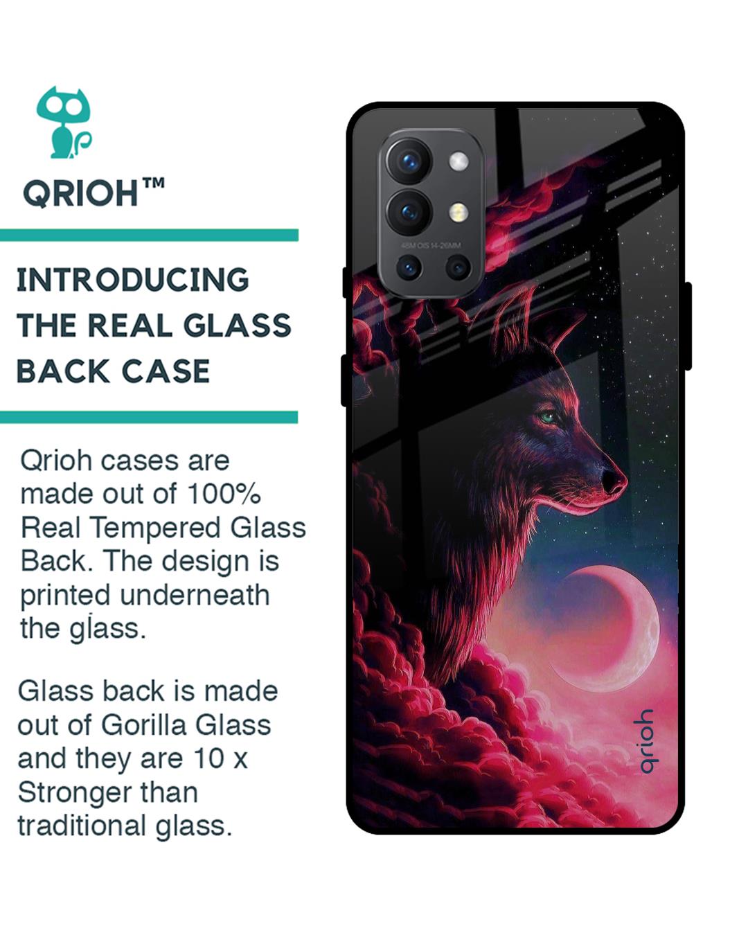 Shop Moon Wolf Printed Premium Glass Cover For OnePlus 9R (Impact Resistant, Matte Finish)-Back