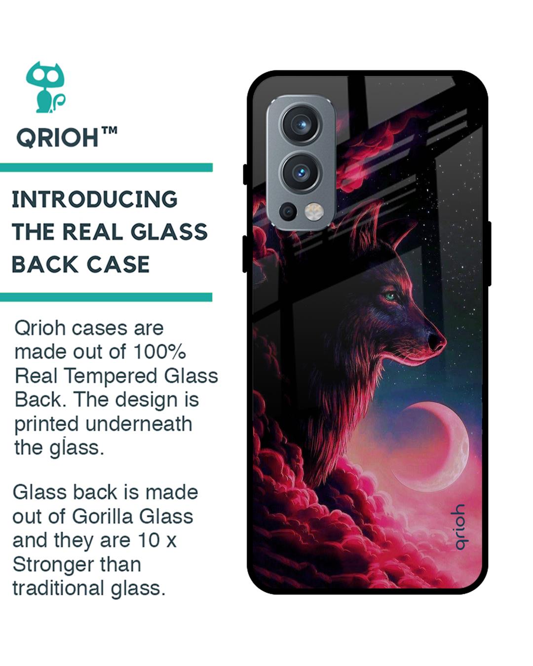 Shop Moon Wolf Printed Premium Glass Cover For OnePlus Nord 2 5G (Impact Resistant, Matte Finish)-Back