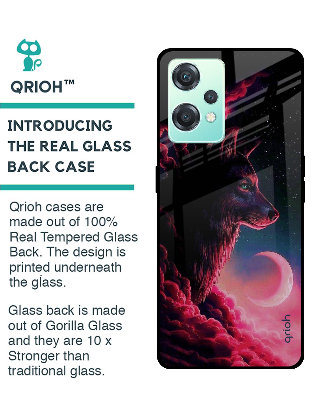 Shop Moon Wolf Printed Premium Glass Cover For OnePlus Nord CE 2 Lite 5G (Impact Resistant, Matte Finish)-Back