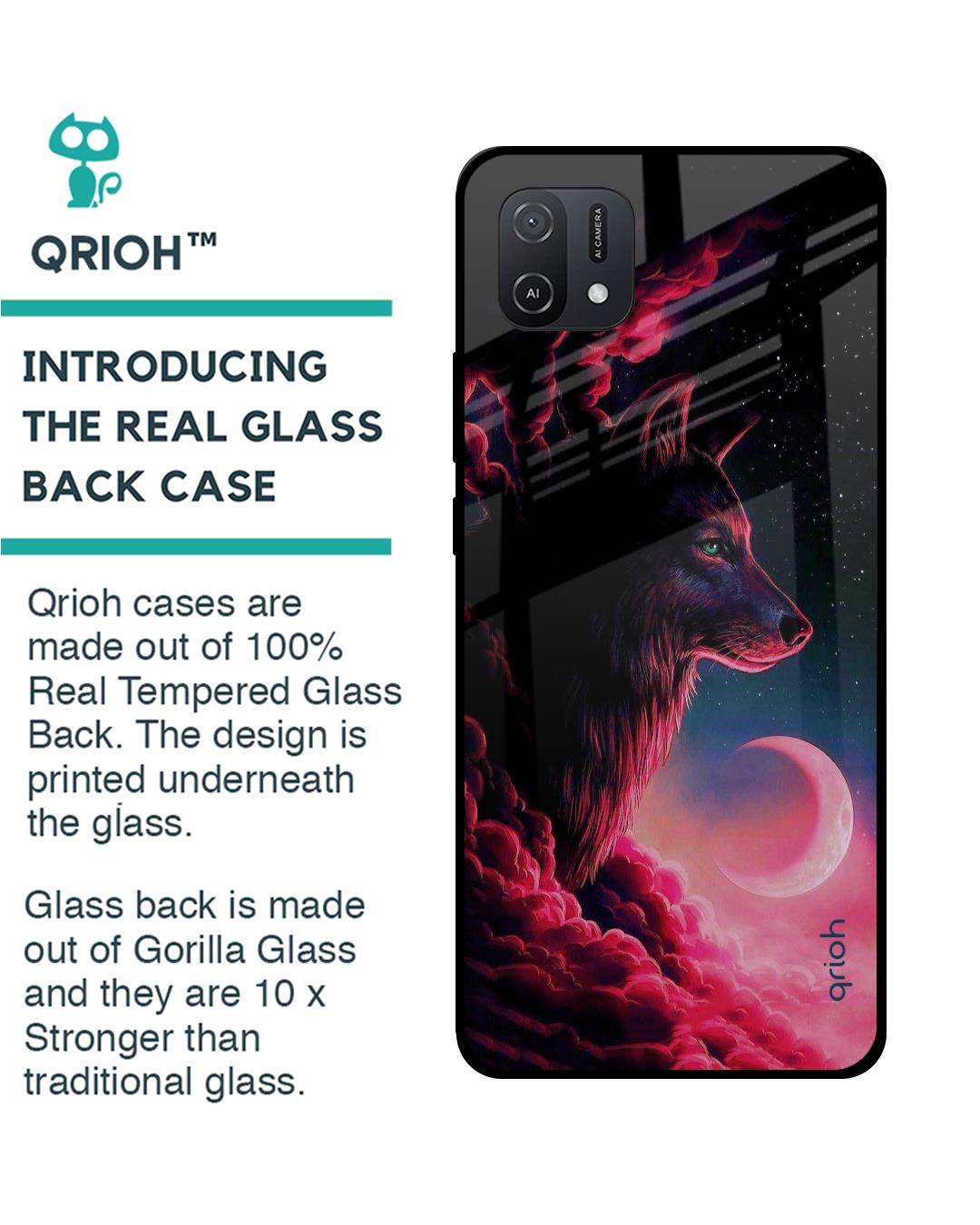 Shop Moon Wolf Printed Premium Glass Cover For Oppo A16K (Impact Resistant, Matte Finish)-Back