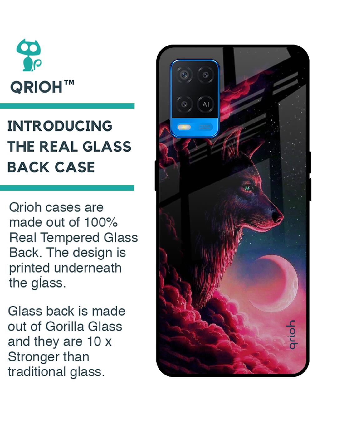 Shop Moon Wolf Printed Premium Glass Cover For Oppo A54 (Impact Resistant, Matte Finish)-Back