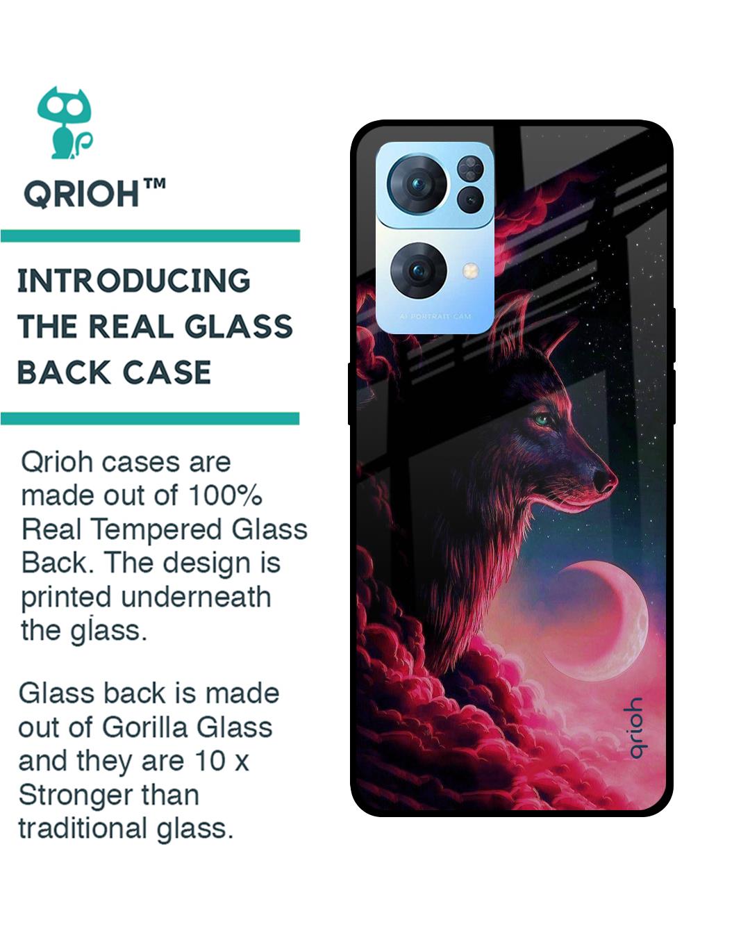 Shop Moon Wolf Printed Premium Glass Cover For Oppo Reno7 Pro 5G (Impact Resistant, Matte Finish)-Back