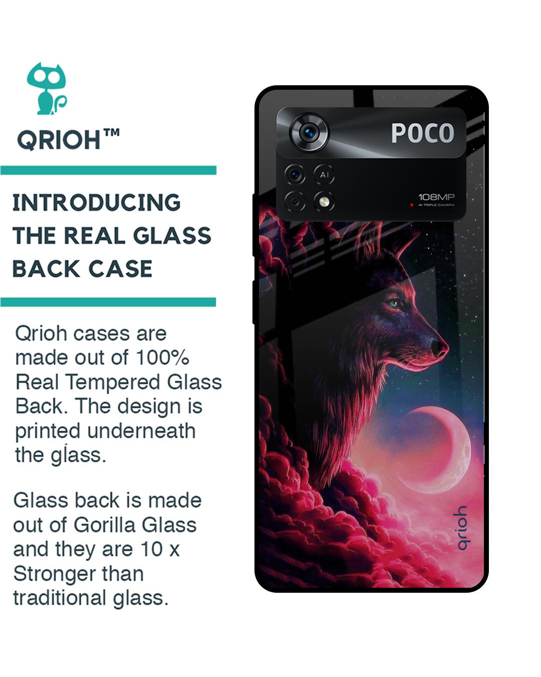 Shop Moon Wolf Printed Premium Glass Cover for Poco X4 Pro 5G (Shock Proof, Scratch Resistant)-Back