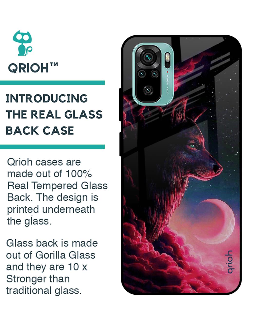 Shop Moon Wolf Printed Premium Glass Cover For Xiaomi Redmi Note 10 (Impact Resistant, Matte Finish)-Back