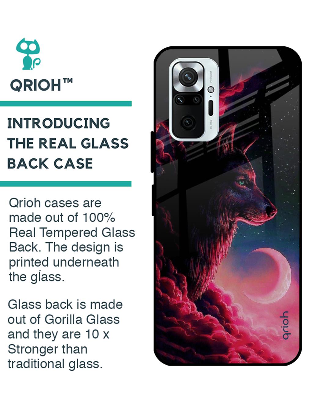 Shop Moon Wolf Printed Premium Glass Cover For Xiaomi Redmi Note 10 Pro (Impact Resistant, Matte Finish)-Back