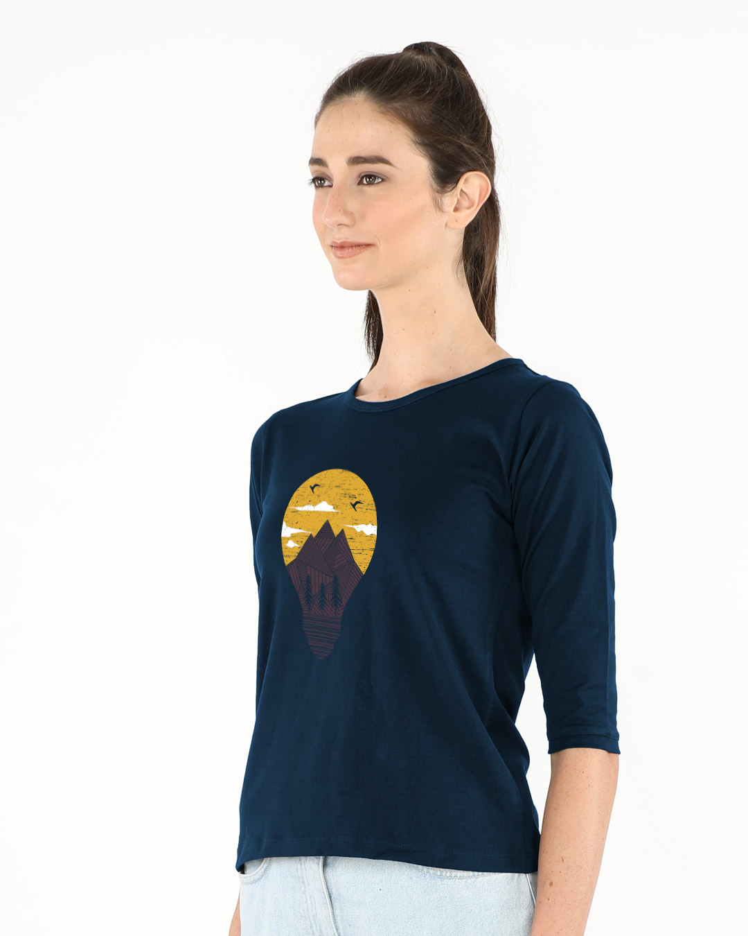 Shop Mountain Lights Round Neck 3/4th Sleeve T-Shirt-Back