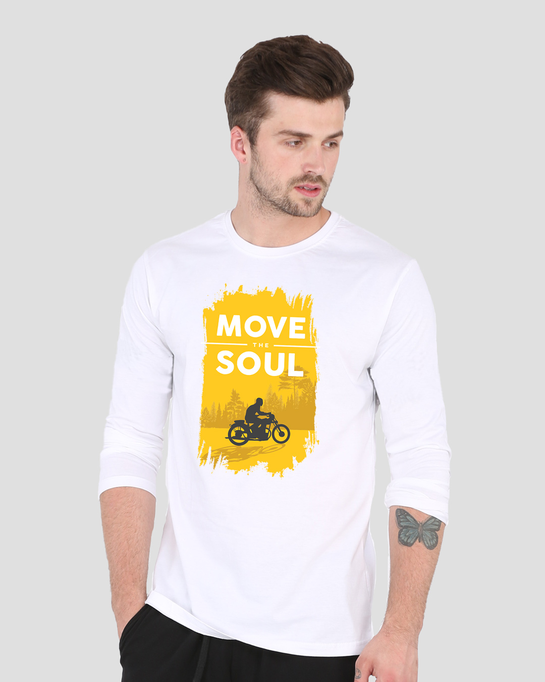 Shop Move The Soul Biker Full Sleeve T-Shirt White-Back
