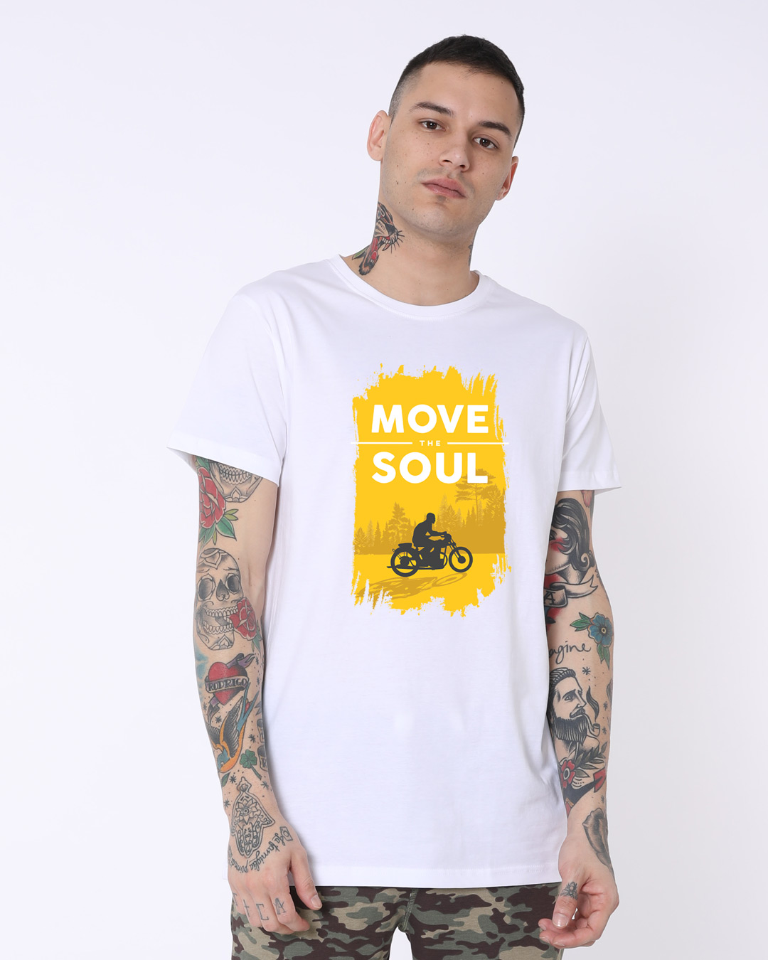 Shop Move The Soul Biker Half Sleeve Longline T-Shirt White-Back