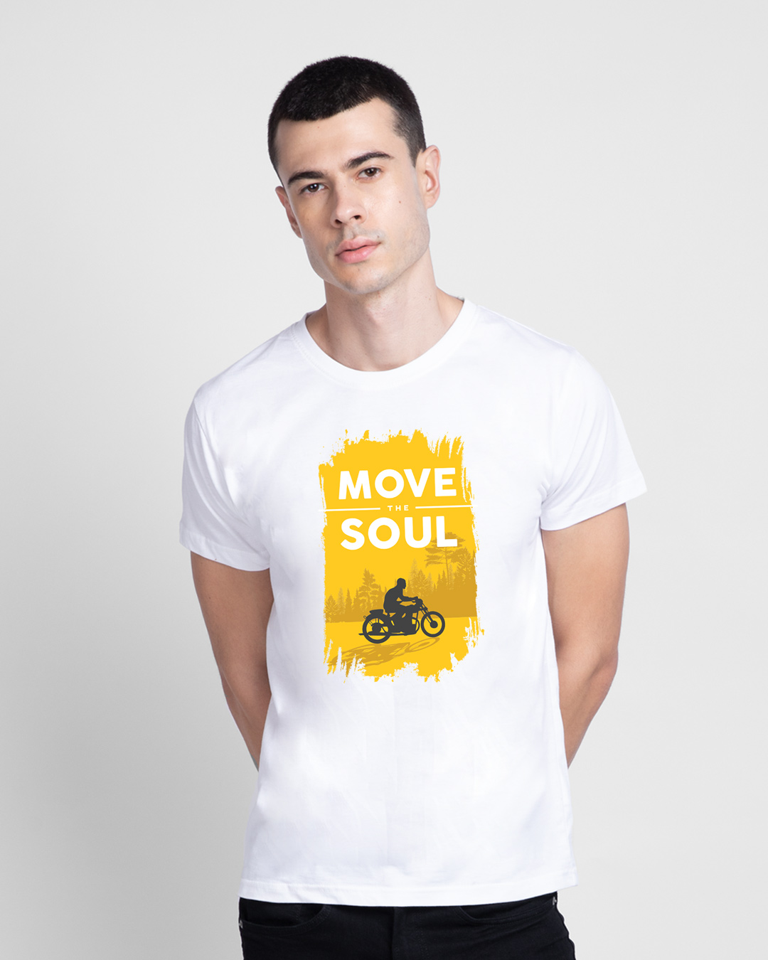 Shop Move The Soul Biker Half Sleeve T-Shirt White-Back