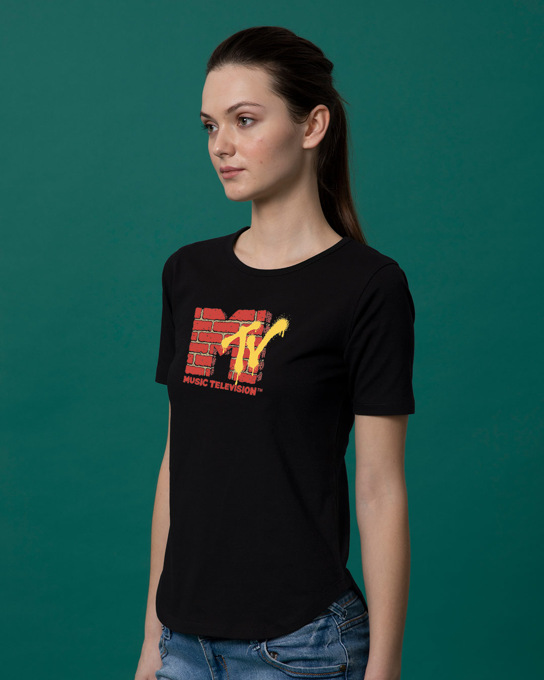 Shop Mtv Wall Basic Round Hem T-Shirt (MTL)-Back