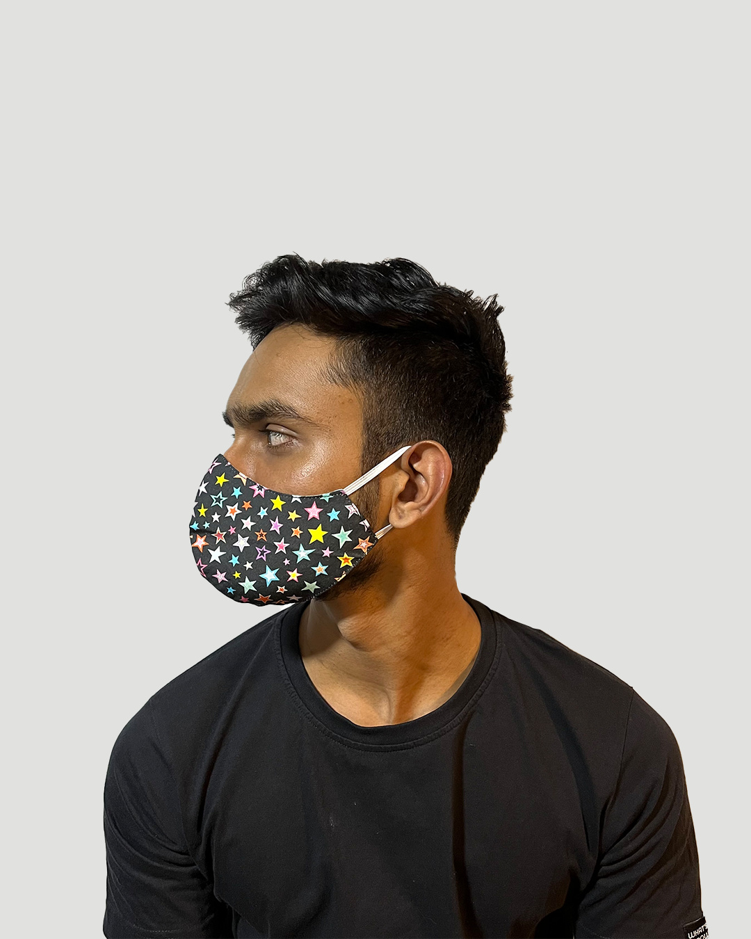 Shop Multicolor Stars Printed Reusable Face Mask-Back