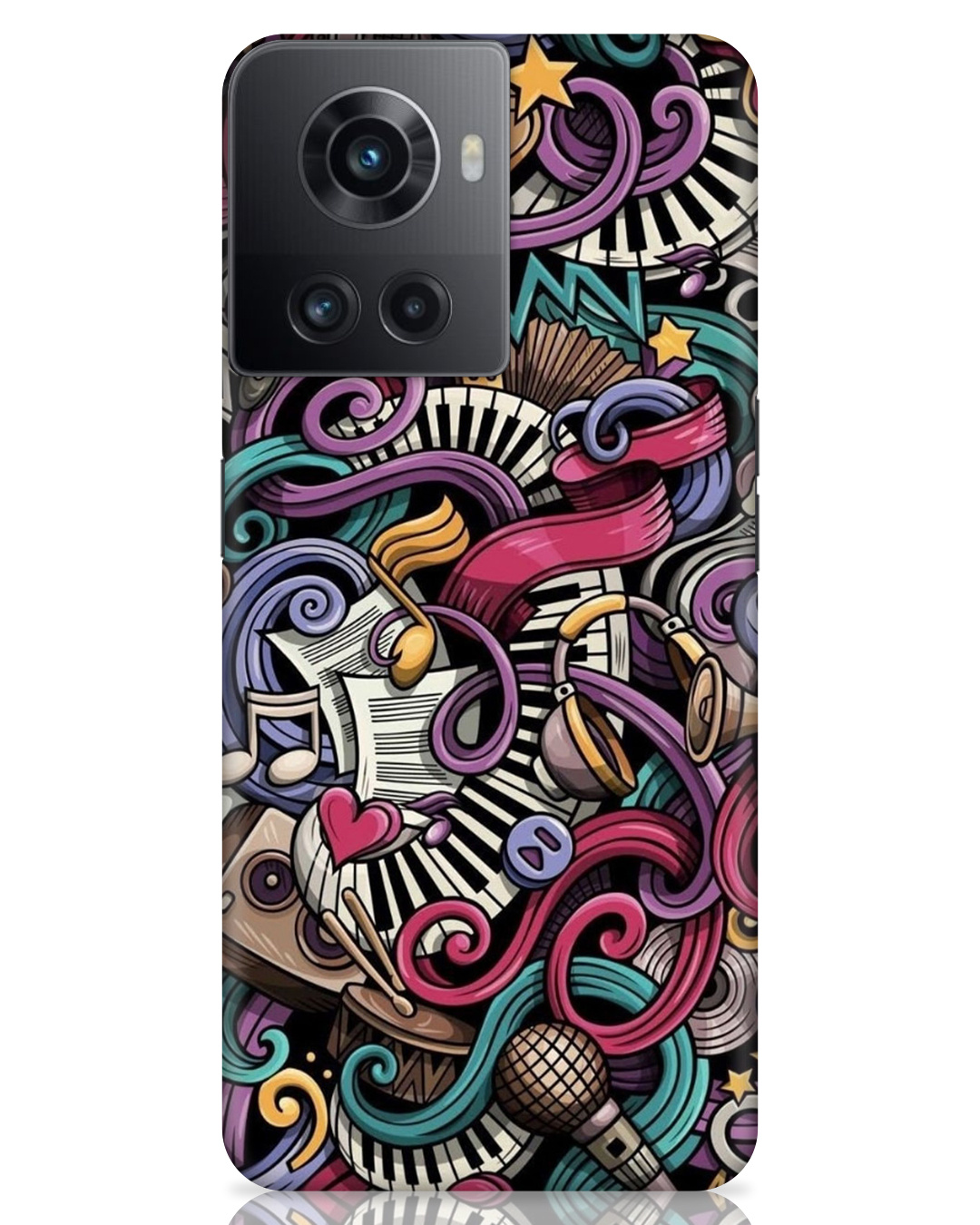 Shop Music Abstract Printed Designer Hard Cover For OnePlus 10R (Impact Resistant, Matte Finish)-Front